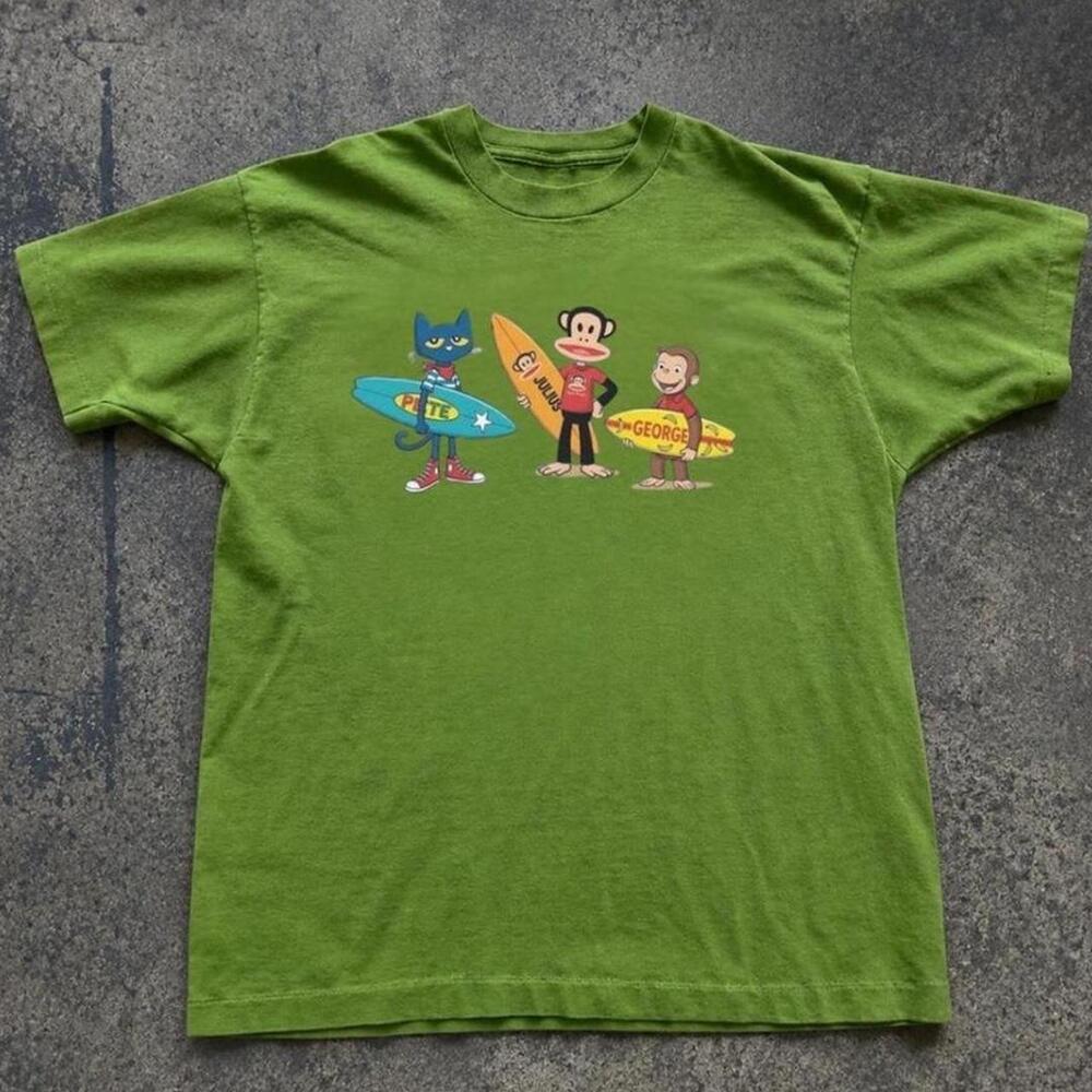 Gildan Men Lime T-Shirt, Green Pete The Cat And His Friends Tee
